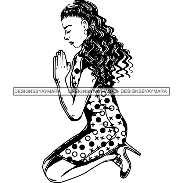 Afro Lola Praying God Lord Prayers Knee Forgiveness .SVG Clipart Cutting Files For Silhouette and Cricut and More!