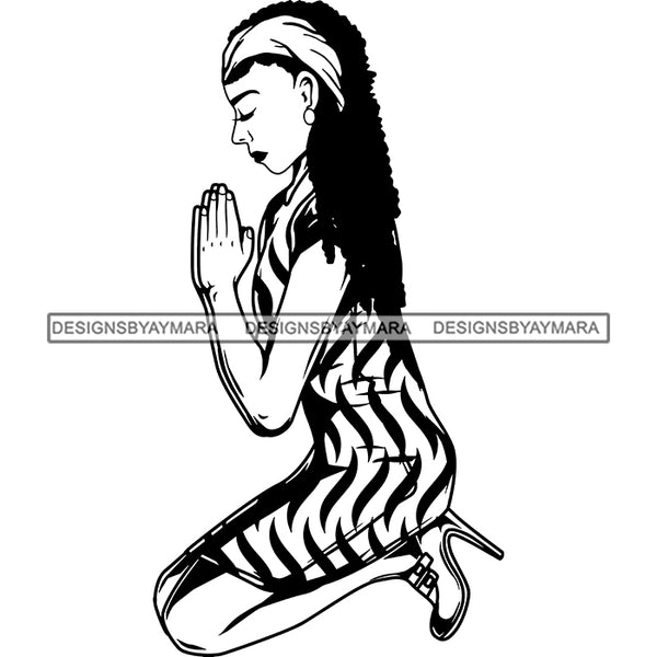 Afro Lola Praying God Lord Prayers Knee Forgiveness .SVG Clipart Cutting Files For Silhouette and Cricut and More!