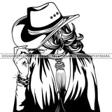 Afro Lola Black Goddess Cow Girl Necklace Portrait Bamboo Hoop Earrings Sexy Fashion Woman Wavy Hair Style B/W SVG Cutting Files For Silhouette  Cricut