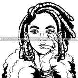 Black Goddess Lola Boss Lady  Nubian Portrait Bamboo Hoop Earrings Sexy Woman Dreadlocks Hair Style B/W SVG Cutting Files For Silhouette  Cricut