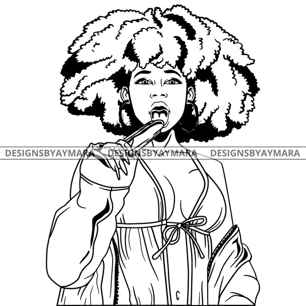 Black Goddess Lola Boss Lady Bamboo Hoop Earrings Sexy Sucking Lingerie Woman Afro Hair Style B/W SVG Cutting Files For Silhouette  Cricut