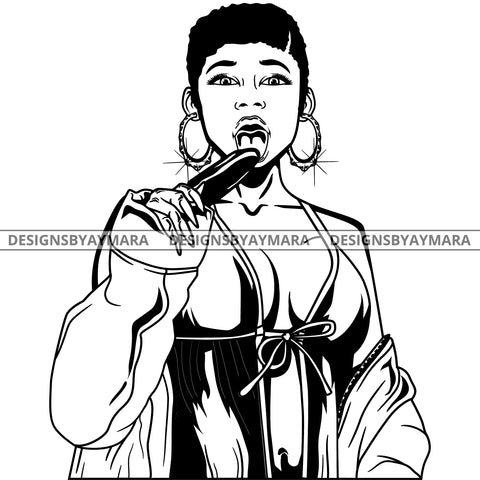 Black Goddess Lola Boss Lady Bamboo Hoop Earrings Sexy Sucking Lingerie Woman Short Hair Style B/W SVG Cutting Files For Silhouette  Cricut