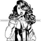 Black Goddess Lola Boss Lady Bamboo Hoop Earrings Sexy Sucking Lingerie Woman Wavy Hair Style B/W SVG Cutting Files For Silhouette  Cricut