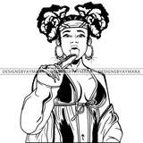 Black Goddess Lola Boss Lady Bamboo Hoop Earrings Sexy Sucking Lingerie Woman Pigtails Hair Style B/W SVG Cutting Files For Silhouette  Cricut