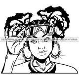 Black Goddess Lola Boss Lady Glasses Nubian Portrait  Bamboo Hoop Earrings Sexy Fashion Woman Pigtails Hair Style B/W SVG Cutting Files For Silhouette  Cricut