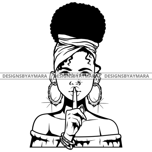 Black Goddess Lola Boss Lady Bamboo Hoop Earrings Sexy Quiet Silence Woman Up Do Hair Style B/W SVG Cutting Files For Silhouette  Cricut