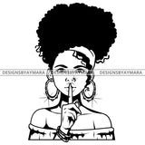 Black Goddess Lola Boss Lady Bamboo Hoop Earrings Sexy Quiet Silence Woman Up Do Hair Style B/W SVG Cutting Files For Silhouette  Cricut