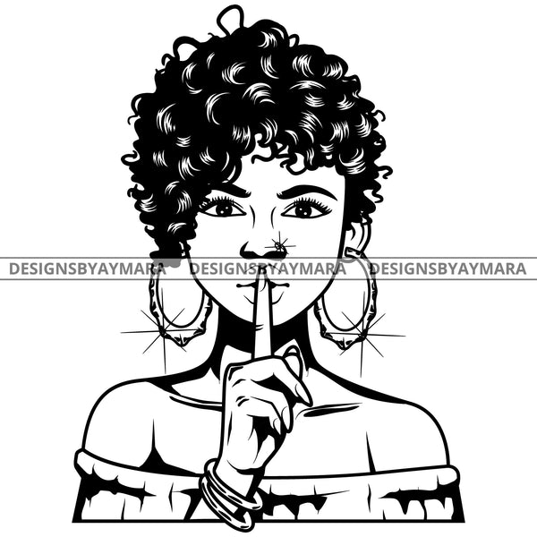 Black Goddess Lola Boss Lady Bamboo Hoop Earrings Sexy Quiet Silence Woman Short Hair Style B/W SVG Cutting Files For Silhouette  Cricut