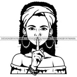 Black Goddess Lola Boss Lady Turban Bamboo Hoop Earrings Sexy Quiet Silence Woman Long Dreadlocks Hair Style B/W SVG Cutting Files For Silhouette  Cricut