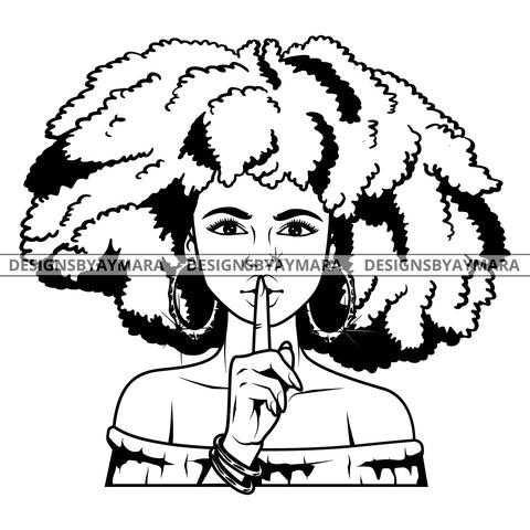 Black Goddess Lola Boss Lady Bamboo Hoop Earrings Sexy Quiet Silence Woman Afro Hair Style B/W SVG Cutting Files For Silhouette  Cricut