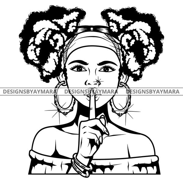 Black Goddess Lola Boss Lady Bamboo Hoop Earrings Sexy Quiet Silence Woman Pigtails Hair Style B/W SVG Cutting Files For Silhouette  Cricut