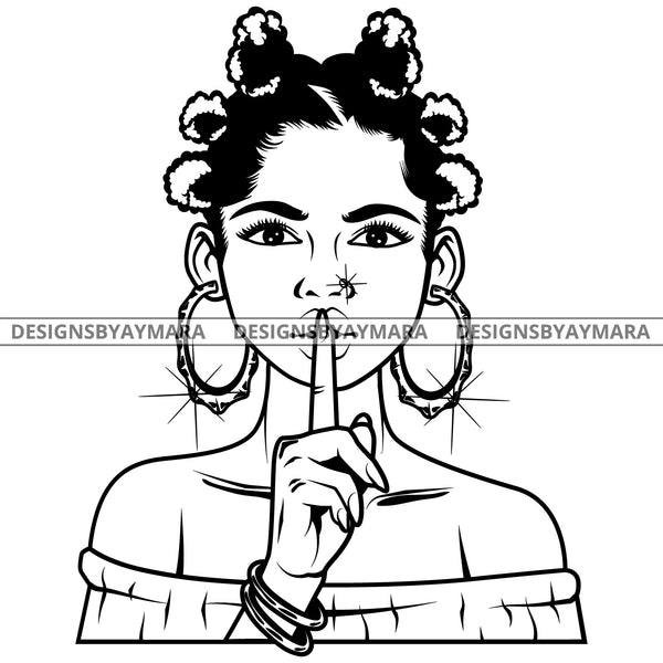 Black Goddess Lola Boss Lady Bamboo Hoop Earrings Sexy Quiet Silence Woman Bank Knots Hair Style B/W SVG Cutting Files For Silhouette  Cricut