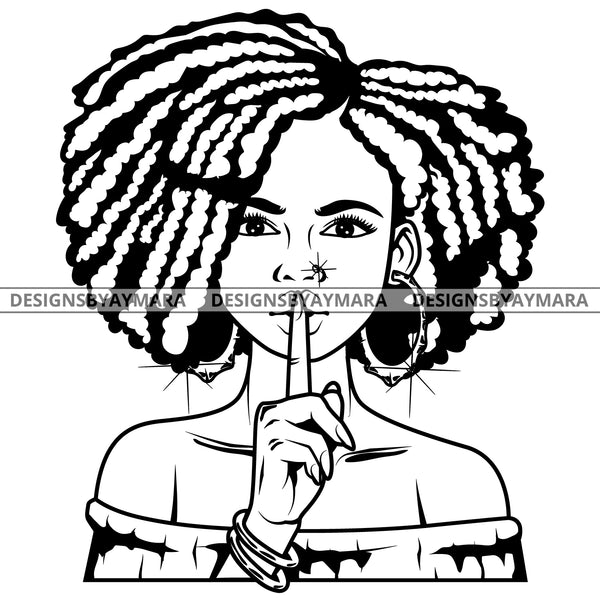 Black Goddess Lola Boss Lady Bamboo Hoop Earrings Sexy Quiet Silence Woman Afro Hair Style B/W SVG Cutting Files For Silhouette  Cricut