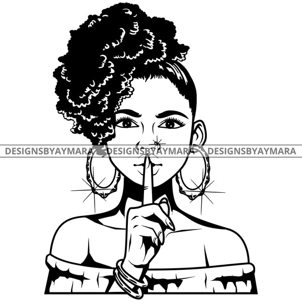 Black Goddess Lola Boss Lady Bamboo Hoop Earrings Sexy Quiet Silence Woman Up Do Hair Style B/W SVG Cutting Files For Silhouette  Cricut