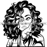 Black Goddess Lola Boss Lady Nubian Portrait Worried Bamboo Hoop Earrings Sexy Woman Curly Hair Style B/W SVG Cutting Files For Silhouette  Cricut
