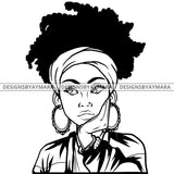 Black Goddess Lola Boss Lady Nubian Portrait Worried Bamboo Hoop Earrings Turban Sexy Woman Up Do Hair Style B/W SVG Cutting Files For Silhouette  Cricut