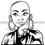 Black Goddess Lola Boss Lady Nubian Portrait Worried Bamboo Hoop Earrings Sexy Woman Bald Hair Style B/W SVG Cutting Files For Silhouette  Cricut
