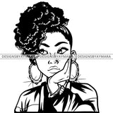 Black Goddess Lola Boss Lady Nubian Portrait Worried Bamboo Hoop Earrings Sexy Woman Up Do Hair Style B/W SVG Cutting Files For Silhouette  Cricut
