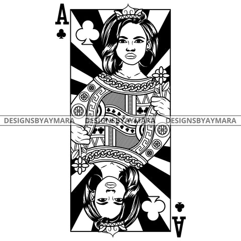 Black Goddess Lola Queen Of Hearts Crown Royalty Hoop Earrings Woman Wavy Hair Style B/W SVG Cutting Files For Silhouette  Cricut