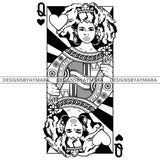 Black Goddess Lola Queen Of Hearts Hoop Earrings Woman Afro Hair Style B/W SVG Cutting Files For Silhouette  Cricut