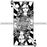 Black Goddess Lola Queen Of Hearts Crown Royalty Hoop Earrings Woman Wavy Hair Style B/W SVG Cutting Files For Silhouette  Cricut