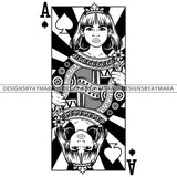 Black Goddess Lola Queen Of Hearts Crown Royalty Hoop Earrings Woman Straight Hair Style B/W SVG Cutting Files For Silhouette  Cricut