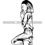 Afro Lola Woman Praying God Lord Knee Prayers Pray Believe Church .SVG PNG JPG Clipart Vector Cutting Files