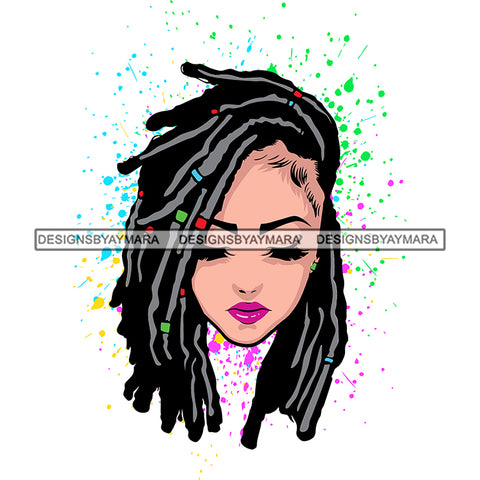 Cute African American Woman Face Design Element Color Dripping Locus Hairstyle Vector Cute Girls Close Eyes SVG JPG PNG Vector Clipart Cricut Silhouette Cut Cutting