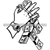 Man Hand Wearing Watch Rings Money Dollars Cash Gangster Dealer Business B/W SVG JPG PNG Vector Clipart Cricut Silhouette Cut Cutting