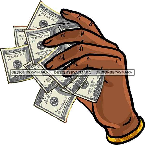 Black Man Hand Holding Money 100 Dollar Bills Benjamin Wealth Gangster Business SVG JPG PNG Vector Clipart Cricut Silhouette Cut Cutting