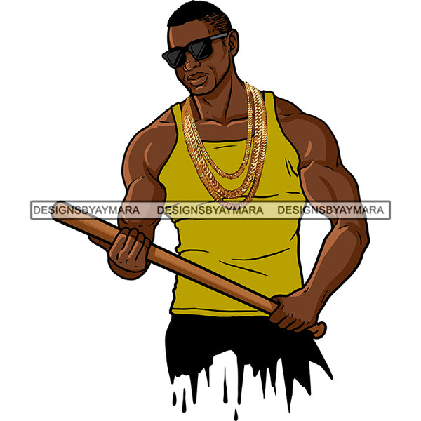 Strong Black Man Dripping Pants Holding Baseball Bat Sunglasses Gansta Money SVG JPG PNG Vector Clipart Cricut Silhouette Cut Cutting