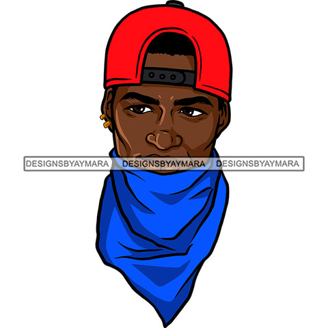 Black Man Wearing Bandana Baseball Cap Backward Gangster Gansta Street Money SVG JPG PNG Vector Clipart Cricut Silhouette Cut Cutting