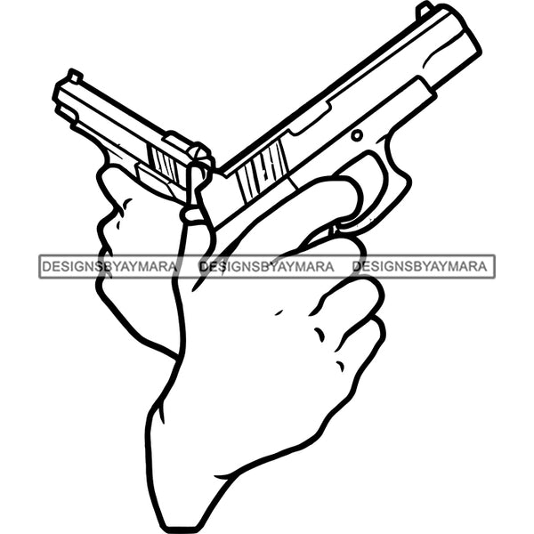 Man Hands Holding Guns Weapons Gangster Gansta Street Money Business B/W SVG JPG PNG Vector Clipart Cricut Silhouette Cut Cutting
