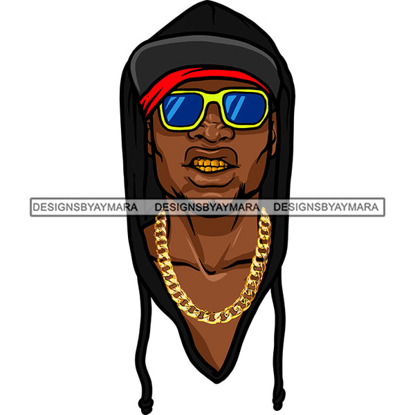 Black Man Wearing Hoodie Baseball Cap Sunglasses Necklace Gansta Street SVG JPG PNG Vector Clipart Cricut Silhouette Cut Cutting