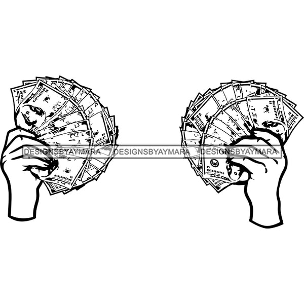 Man Hands Holding Money Dollars Cash Moneymaker Gangster Mafia Business B/W SVG JPG PNG Vector Clipart Cricut Silhouette Cut Cutting