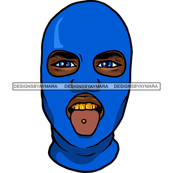 Black Man Wearing Ski Mask Tongue Piercing Gangster Gansta Money Lifestyle SVG JPG PNG Vector Clipart Cricut Silhouette Cut Cutting