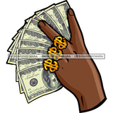 Black Man Hand Wearing Dollar Sign Rings Holding Dollars Gangster Dealer Business SVG JPG PNG Vector Clipart Cricut Silhouette Cut Cutting