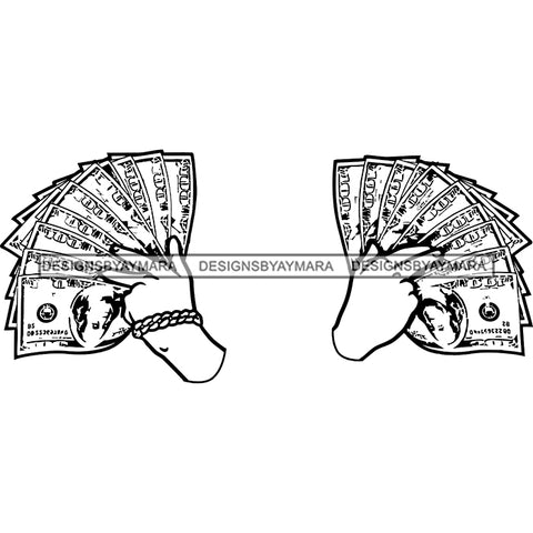 Man Hands Holding Money Dollars Cash Moneymaker Gangster Dealer Business B/W SVG JPG PNG Vector Clipart Cricut Silhouette Cut Cutting