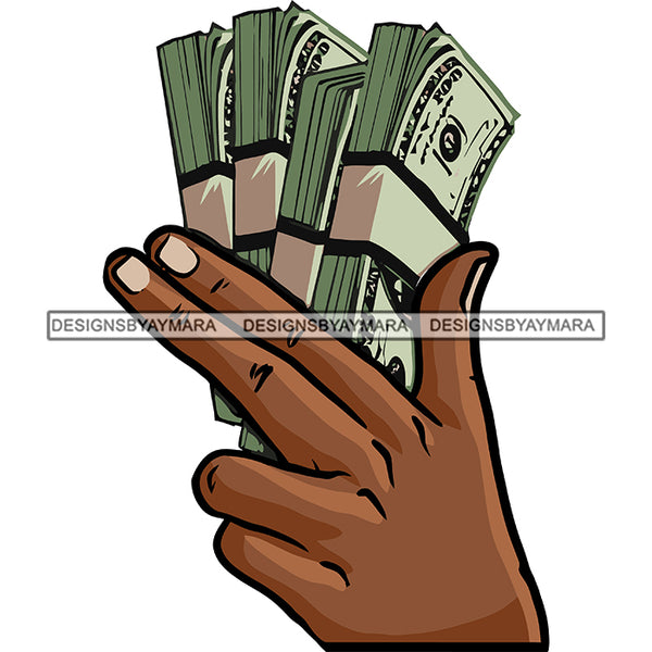 Black Man Hand Holding Money Dollars Cash Stacks Wealth Gangster Business SVG JPG PNG Vector Clipart Cricut Silhouette Cut Cutting