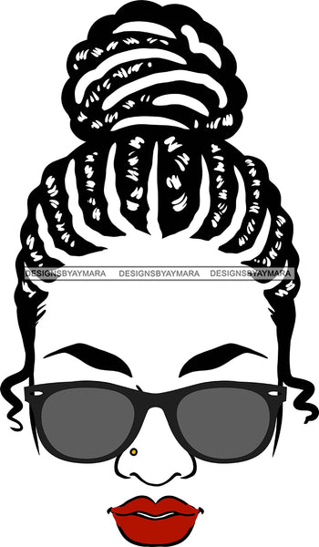 Afro Black Goddess Portrait Bamboo Hoop Earrings Sunglasses Sexy Lips Woman Up Do Corn Row Hair Style  SVG Cutting Files For Silhouette  Cricut