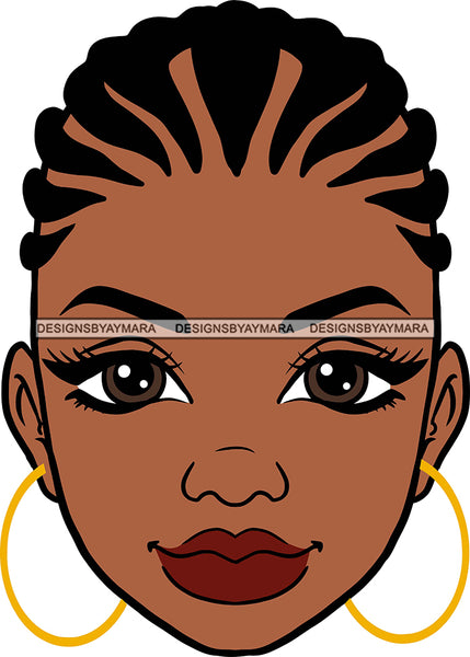 Afro Black Goddess Portrait Bamboo Hoop Earrings Sexy Lips Woman Corn Row Hair Style  SVG Cutting Files For Silhouette  Cricut