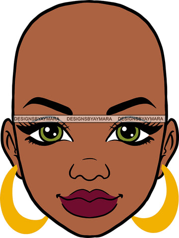 Afro Black Goddess Portrait Bamboo Hoop Earrings Sexy Lips Woman Bald Hair Style  SVG Cutting Files For Silhouette  Cricut