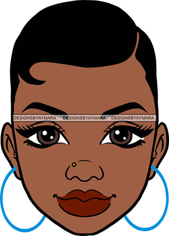 Afro Black Goddess Portrait Bamboo Hoop Earrings Sexy Lips Woman Short Hair Style  SVG Cutting Files For Silhouette  Cricut