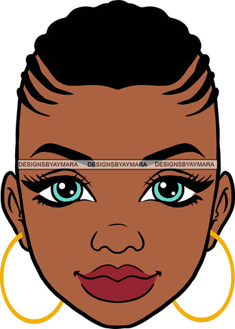 Afro Black Goddess Portrait Bamboo Hoop Earrings Sexy Blue Eyes Lips Woman Corn Row Hair Style  SVG Cutting Files For Silhouette  Cricut