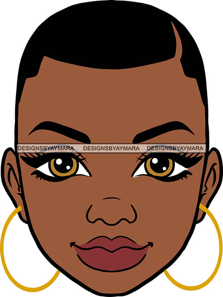 Afro Black Goddess Portrait Bamboo Hoop Earrings Sexy Lips Woman Short Hair Style  SVG Cutting Files For Silhouette  Cricut