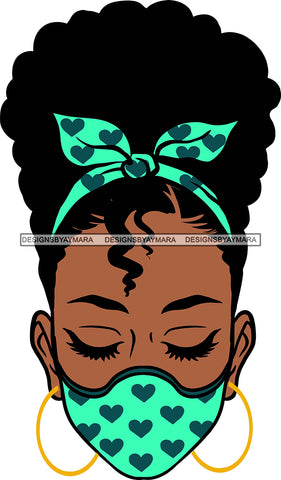 Afro Black Goddess Portrait Bamboo Hoop Earrings Bandana Face Mask Sexy Woman Up Do Hair Style  SVG Cutting Files For Silhouette  Cricut