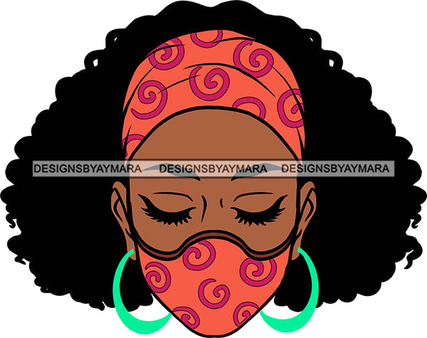 Afro Black Goddess Portrait Bamboo Earrings Bandana Face Mask Sexy Woman Curly Hair Style  SVG Cutting Files For Silhouette  Cricut