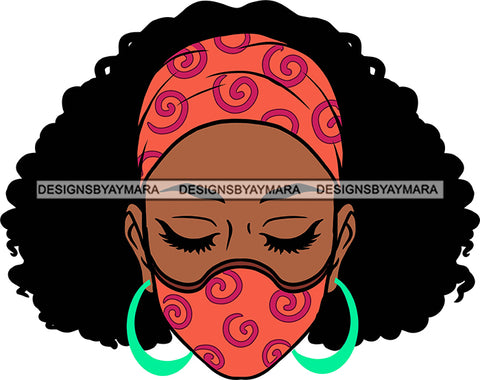 Afro Black Goddess Portrait Bamboo Earrings Bandana Face Mask Sexy Woman Curly Hair Style  SVG Cutting Files For Silhouette  Cricut