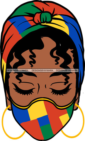 Afro Black Goddess Portrait Bamboo Earrings Bandana Face Mask Sexy Woman Curly Hair Style  SVG Cutting Files For Silhouette  Cricut