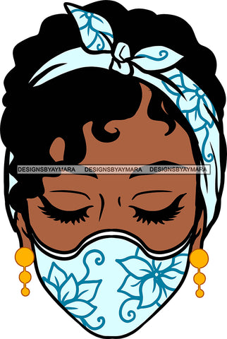 Afro Black Goddess Portrait Bamboo Earrings Bandana Face Mask Sexy Woman Curly Hair Style  SVG Cutting Files For Silhouette  Cricut